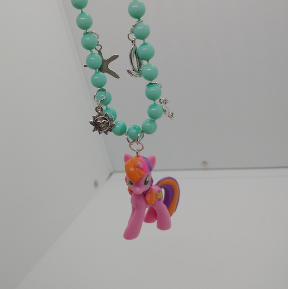 Necklace Beachberry My Little Pony OOAK Handmade Beaded Sea Blue Silver Charms - Picture 6 of 8